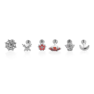 Set aus 6 Piercingschmuckstücken aus Edelstahl mit Spinnennetz und Herzmotiven