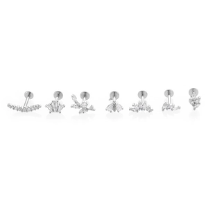 Détails de sept piercings labret en acier inoxydable argenté avec couronne en zircon et abeille