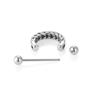 Bijou de piercing de mamelon en acier inoxydable argenté avec texture tressée élégante
