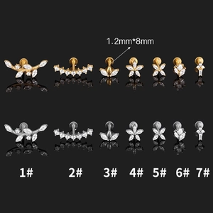 Leaf and crown stainless steel piercing set with zircon studs in gold and silver