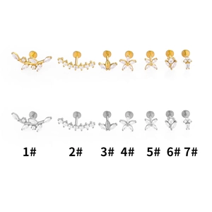 Leaf crown stainless steel labret studs with zircon in gold and silver finish