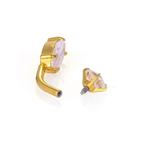 316L stainless steel gold belly button ring with heart-shaped sparkling cubic zirconia