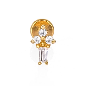 Golden ice cream stud earring featuring sparkling white zirconias on white background
