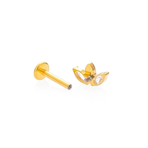 Titanium alloy flower labret stud with marquise cubic zirconia and flat back screw