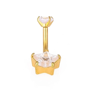 316L stainless steel navel ring with gold plating and zircon star-shaped pendant