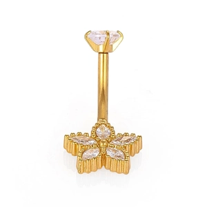 Piercing de nombril tournesol en acier 316L doré avec zircone en forme d'étoile