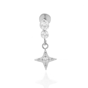 Macro shot of F136 titanium flower chain pendant with silver star and zircon stones