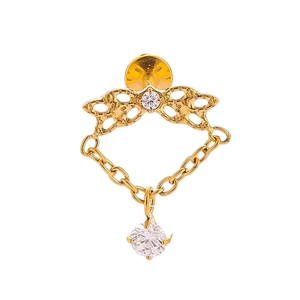 Detail of titanium gold flower chain labret with sparkling zircon pendant and link chain