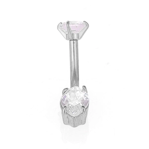 Macro view of 316L stainless steel belly ring with pear-cut cubic zirconia stones