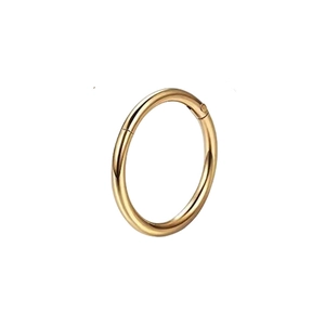 Macro shot of polished gold G23 titanium seamless clicker ring for ear and nose piercing