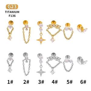 F136 titanium piercing jewelry set with gold and silver zircon flower chain pendants