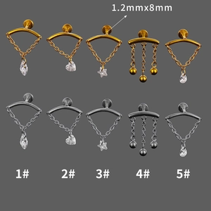 Surgical steel stud earrings set with heart, star, and teardrop zircon pendants