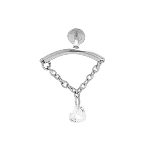 Detailed view of stainless steel labret stud featuring a heart zircon pendant on thin chains