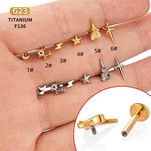 G23 Titanium F136 Labret Stud Earrings Moon Star Lightning Dagger Scissor Piercing Jewelry For Ear Cartilage Tragus Lip