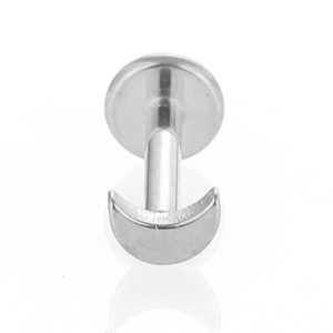 Polished silver titanium labret stud with crescent moon design and flat back labret post