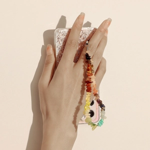 Multicolor Acrylic Gravel Mobile Phone Lanyard Hand Woven Rainbow Phone Case Strap Anti-lost Charm Women Girls Phone Ornament