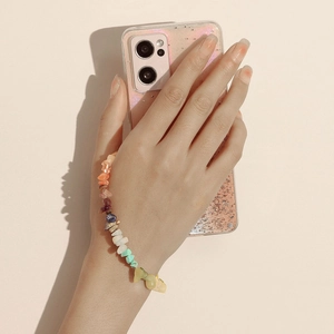 Handmade rainbow gemstone phone charm with colorful irregular natural stone beads
