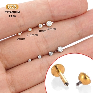 Boucles d'Oreilles Labret en Titane G23 Filetage Interne Avec Zirconia Incrusté Bijoux de Piercing Femme Homme Or Argent
