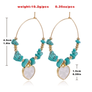 Detail showing weight and dimensions of bohemian hoop earrings with turquoise and heart charm