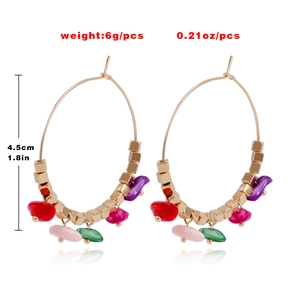 Detail view of colorful turquoise hoop earrings showing 4.5cm diameter and 6g weight