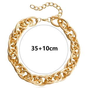 Golden chunky chain necklace with smooth and textured links, 35+10cm length adjustable