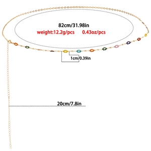 Golden waist chain with colorful drip oil lip pendants and 82cm main length for women