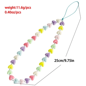 Cordino per telefono con perline a cuore macaron colorate e perline bianche da 25 cm