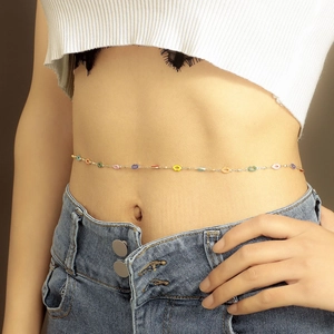 Colorful drip oil geometric star body chain for women with golden finish beach waist jewelry