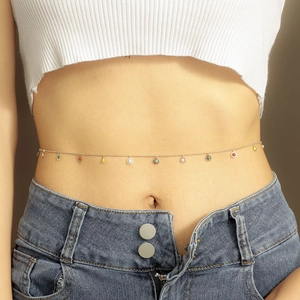 Chic gold waist chain with colorful enamel round charms for summer beach fashion wear