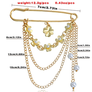 Tableau des tailles détaillé pour broche épingle dorée avec chaînes et perles