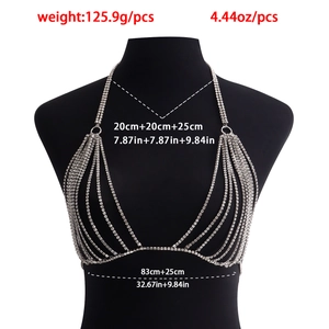 Sparkling rhinestone body chain for women featuring multi-layer silver crystal tassels