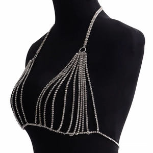 Sparkling rhinestone body chain harness jewelry for women clubwear and beach parties