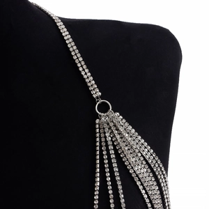 Sparkling silver rhinestone body chain shoulder jewelry for women clubwear and parties