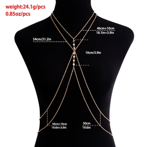 Double-layered gold body chain with sparkling rhinestones for bikini or party wear