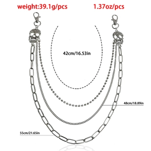 Dettaglio catena cintura tripla argento con teschio e lunghezze 42cm, 48cm e 55cm