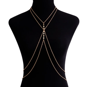 Sexy Double Layered Zirconia Rhinestone Body Chain For Women Alloy Gold Silver Metal Waist Chain Bikini Nightclub Jewelry