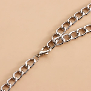 Multilayer silver tassel waist chain with aluminum links and handmade faux pearls