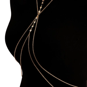 Sexy double-layered golden body chain with sparkling zircon rhinestones for beachwear
