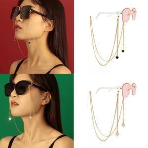 Mode Goldfarbe Legierung Metall Brillenkette Für Damen Herz Emaille Anhänger Anti-Verlust Sonnenbrillen Kette Brillen Zubehör