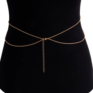 Sexy double-layered golden zircon bikini body chain for women in a minimalist jewelry style