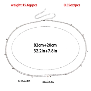 Double-layer silver chain belt with round beads, pearl charm and size specifications