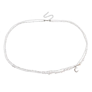 Bohemian Double Layer White Seed Bead Waist Chain Women Silver Moon Pendant Artificial Pearl Stone Beaded Belly Chain Summer Beach Jewelry