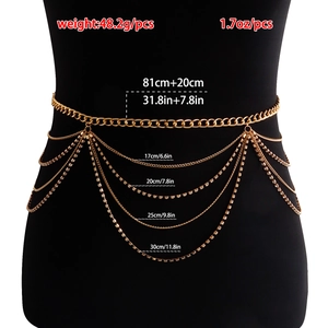 Chaîne de corps bikini multicouche dorée avec strass et ceinture à maillons cubains