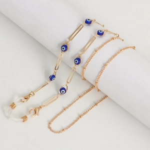 Golden Evil Eye beaded glasses chain for women with rectangular links and rubber loops