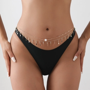 Chaîne de corps dorée sexy avec glands gouttes d'eau et strass pour tenue de plage