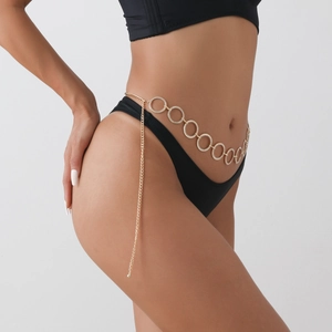 Elegante catena in oro per la vita con cerchi geometrici in cristallo da donna