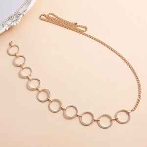 Elegante catena in oro per vita con cerchi di diamanti per abiti alla moda