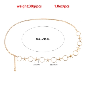 Golden starfish and metal ring waist chain for women with 104cm total length