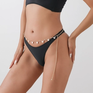 Sexy golden metal waist chain with white butterfly pendants and dangling tassels for women