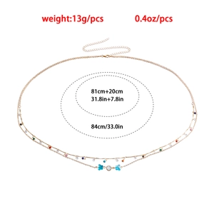 Double-layered gold body chain with colorful beads and adjustable butterfly charms